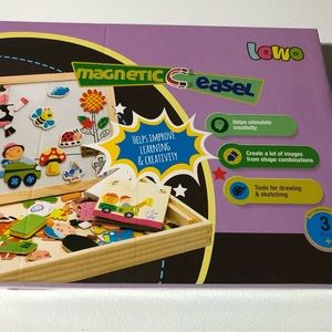 Lewo Wooden Kids Educational Toys Magnetic Easel Double Side Dry Erase Board
